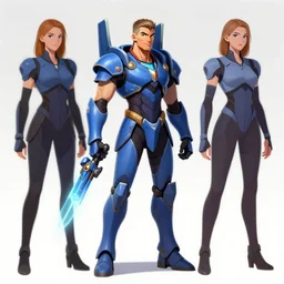 character design digital 2 d man viking evangelion cyborg blue armor with and hologram gun by gaston bussiere, anna nikonova aka newmilky, greg rutkowski, yoji shinkawa, yoshitaka amano, tsutomu nihei, muira, moebius, donato giancola, trending on artstation, featured on pixiv