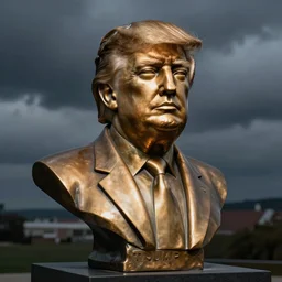 a melting bronze bust of Donald Trump, highly polished fashion magazine photography