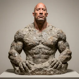 a rock sculpture of dwayne johnson, museum photograph
