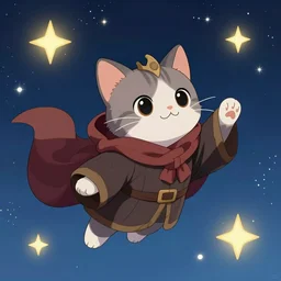 one cartoonish kitten dressed as Gandalf  floating in space, bright stars, anime, a fantasy digital painting by Greg Rutkowski and James Gurney, trending on Artstation, highly detailed