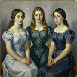 a cubist painting of three young Spanish women