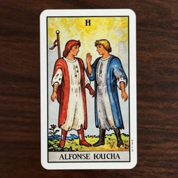 a tarot card of lovers in secession style,alfonse moucha, 8k