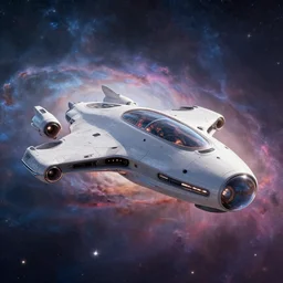 futuristic luxury spaceship designed by apple flying through nebula art by greg rutkowski and paul ozzimo, epic fantasy scifi cinematic light specular light lumen reflections clear focus detailed unreal engine digital art trending on artstation deviantart octane render