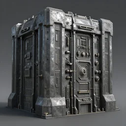 3d sculpt of a thick square industrial military scifi factory facade gun metal factory inspired by the matrix, star wars, ilm, beeple, star citizen halo, mass effect, starship troopers, elysium, the expanse, high tech industrial, Artstation Unreal W-960