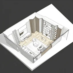 furniture layout drawings of a modern house designer, 3 d, angled view,