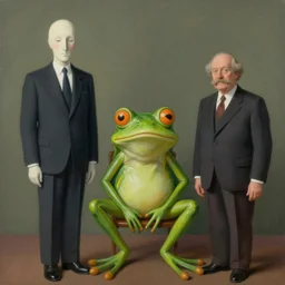 The Clown Frog King welcomes you Clown World, painting by René Magritte and Robert Crumb and Ralph McQuarrie