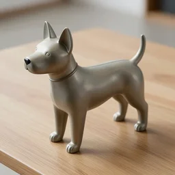 dog modern sculpture, on the table, artwork, top view,