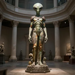 A Really tall fancy alien Statue on a museum, unreal engine 5, octane, 4d