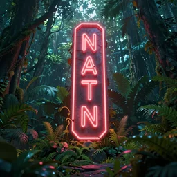 a neon monolith in a mythical rainforest,