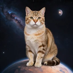a lifelike cat sitting on a planet, 4 k, photorealistic, artstation