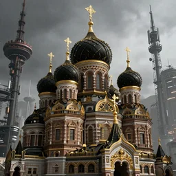 imperial russia black domes and spires cyberpunk radio towers, Dark Souls 3 themed, insanely detailed and intricate, golden ratio, elegant, ornate, luxury, elite, ominous, haunting, matte painting, cinematic, cgsociety, James jean, Brian froud, ross tran, Laputa