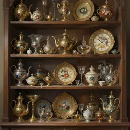 a really messy shelf, full of different trinkets. intricate, elegant, highly detailed, digital painting, artstation, concept art, sharp focus, illustration, by justin gerard and artgerm, 8 k