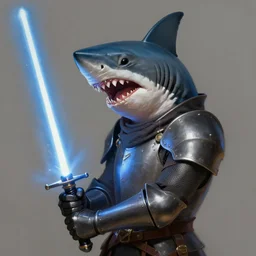 digital painting of a knight with a shark head holding a lightsaber, fantasy, portrait, scifi, realistic, detailed, concept art, ruan jia, wlop
