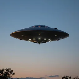 ufo hovered over a beautiful night area, surreal, high detailed, 8 k, perfect shape