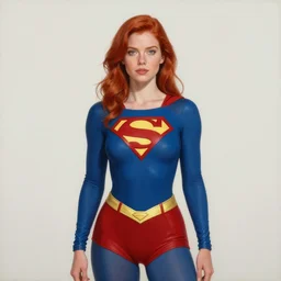 a woman with red hair. she is a superhero, wearing a superhero costume. well composed, clean elegant painting, beautiful detailed face. retro comic book art by steve ditko and jack kirby and ( alphonse mucha )