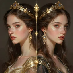 symmetry portrait of brunette princess, glam, deco, glowing intricate, elegant, highly detailed, digital painting, artstation, concept art, smooth, sharp focus, illustration, art by artgerm and greg rutkowski and fra angelico and unreal engine 5