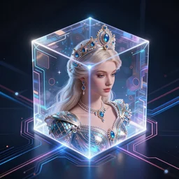 symmetry!! russian prince of technology, solid cube of light, hard edges, product render retro - futuristic poster scifi, lasers and neon circuits, beautiful russian princess, intricate, elegant, highly detailed, digital painting, artstation, concept art, smooth, sharp focus, illustration, dreamlike, art by artgerm