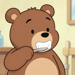 a drawing of a cartoon bear brushing his teeth, a storybook illustration by hanna - barbera, featured on pixiv, furry art, official art, storybook illustration, concept art