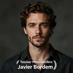 front view photographic portrait of javier bordem, in a role as picasso