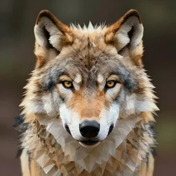 low poly wolf face, facing forward, wolf head