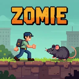 man vs zombie mutant rats, retro pixel art game cover art,