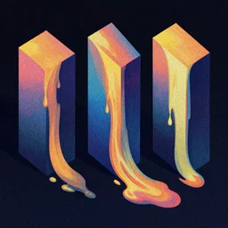 3 d isometric planes melting, colorful, grainy, risograph, wood block print, dramatic lighting, flowing,