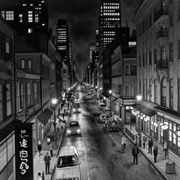 streets of a big city at night, 1 9 4 0's noire detective photography by moebius, junji ito, tristan eaton, victo ngai, artgerm, rhads, ross draws, hyperrealism, intricate detailed