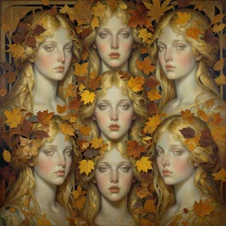 breathtaking detailed concept art painting art deco pattern of blonde goddesses faces amalgamation autumn leaves, by hsiao - ron cheng and volegov, bizarre compositions, exquisite detail, extremely moody lighting, 8 k
