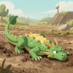 friendly dragon rolling around in the mud.