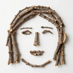 photo of an arrangement twigs arranged in the shape of a person's face