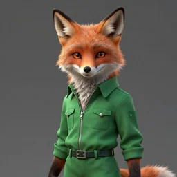 hyperdetailed anthropomorphic fox wearing green jumpsuit, highly detailed portrait, unreal engine, digital painting, sharp focus illustration, artstation hq. intricate, elegant, medium shot, art by aleksi briclot