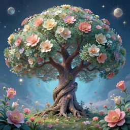 paradise tree, surrounded by spirit flowers, beatiful, intricate digital art, photorealistic, artgem, trending artstation