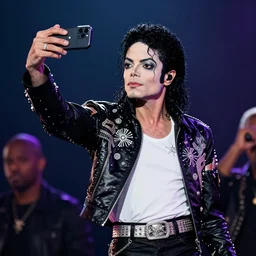 photo realistic, michael jackson selfie on stage performance