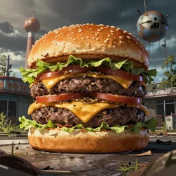 cheeseburger theme park abandoned run - down broken anime