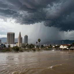 los angeles hit by a biblical flood during a storm, dramatic lighting, beautiful, stunning landscape artwork by artgerm, rutkowski, wlop featured on artstation, cgsociety, behance hd