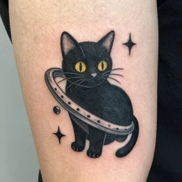 black cat in space sketch for a tattoo,