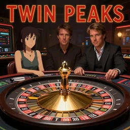 Twin Peaks poster artwork by Michael Whelan and Tomer Hanuka, Karol Bak, Rendering of Tom Cruise roulette wheel in casino, from scene from Twin Peaks, full of details, by Makoto Shinkai and thomas kinkade, Matte painting, trending on artstation and unreal engine