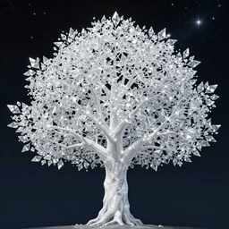 a beautiful digital painting of a tree with low poly crystal diamond leaves, starry night sky, translucid, pretty lights, pristine marble trunk, elegant, highly detailed, artstation, concept art, matte, sharp focus, art by tom bagshaw, kelogsloops and greg rutkowski