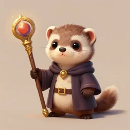 cute little anthropomorphic ferret [ thing ], wielding a magic staff, tiny, small, short, wizard robe, cute and adorable, pretty, beautiful, dnd character art portrait, matte fantasy painting, deviantart artstation, by jason felix by steve argyle by tyler jacobson by peter mohrbacher, cinema