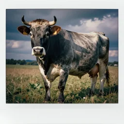 hyper - detailed polaroid of belgian blue cow with triple muscling