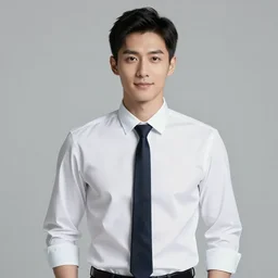 handsome man wearing a white shirt and a necktie, medium shot, photography, high quality, studio lighting, 4k,