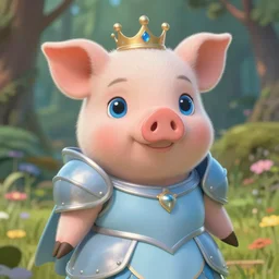 very cute and adorable little anthropomorphic piggy knight princess, big beautiful blue eyes, piglet, fantasy forest, pale blue outfit, pretty, semi realistic, studio Ghibli, DeviantArt, Instagram, Behance, Artstation, trending on artstation, Yee Chong, Sydney Hanson, Mickael Lelièvre, Jaeyeon Nam, derevschikova