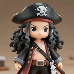 nendoroid taika waititi in pirate costume, black beard, long curly black grey hair, taika waititi