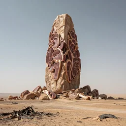a vast, looming, infinite monolith made of meat in a desolate, charred desert