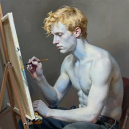 white skin blonde blued Serbian man, painting by Zhang Linhai  , artstation, 4k