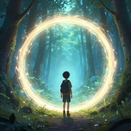 ethereal glowing mystery portal to another world, seen by wanderer boy in middle of woods, magic colors, fantasy, trending on artstation, artgerm, cgsociety, greg rutkowski,, peter mobrhacher, cinematic, elegant, intricate, ilya kuvshinov, cushart krentz, alphonse mucha, unreal engine, very smooth, high detail, 4 k, concept art, brush strokes, pixiv art, sharp focus, raging dynamic sky, anime art