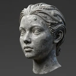 an intricate and highly detailed 3 d sculpture of a female head made of acid