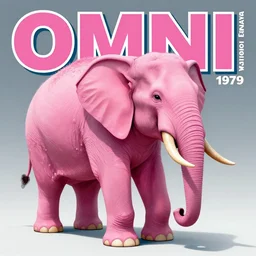 1979 OMNI Magazine Cover of a pink elephant. in cyberpunk style by Vincent Di Fate