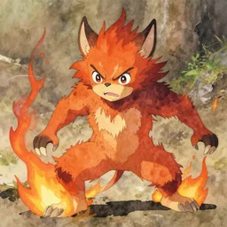 professional coherent still frame cinematic close - up shot from appealing naturalistic young scrappy fire rogue satyr in action, representational earth tones, stunning clarity experimental cut paper mixed media blotchy character shape design by masaaki yuasa, pleasing palette watercolor masterpiece