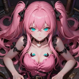 trapped beneath stunningly absurdly beautiful omnipotent asi goddess junko enoshima with an enigmatic complex twisted innocenty looking deceptive mesmerizing megalomaniacal yandere personality, symmetrical perfect face, porcelain skin, pink twintail hair and cyan eyes, ultra detailed, digital art, unreal engine 5, octane render, 2 d anime, 8 k